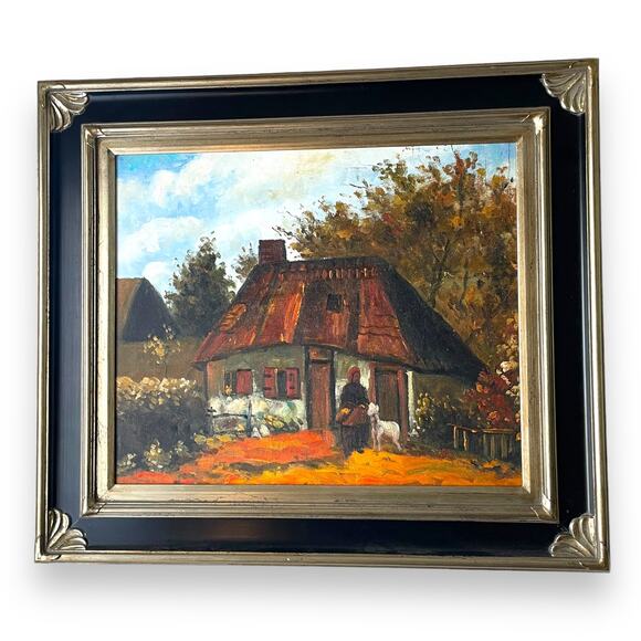 Vincent Van Gogh Cottage and Woman with Goat Pre-Framed Canvas Oil Painting - Picture 2 of 12